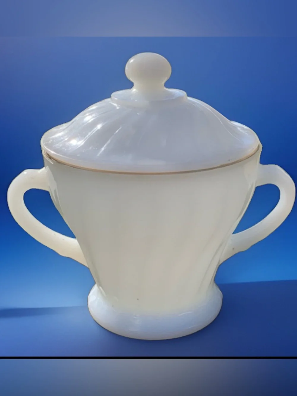 1960s Vintage Anchor Hocking Fire-King Milk Glass Lidded Sugar Bowl